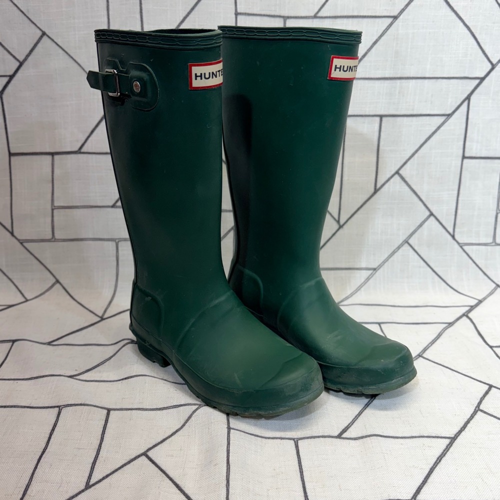 Hunter Rain Boots Size 2B/3G Green Kids Original Tall Waterproof Rubber Boots